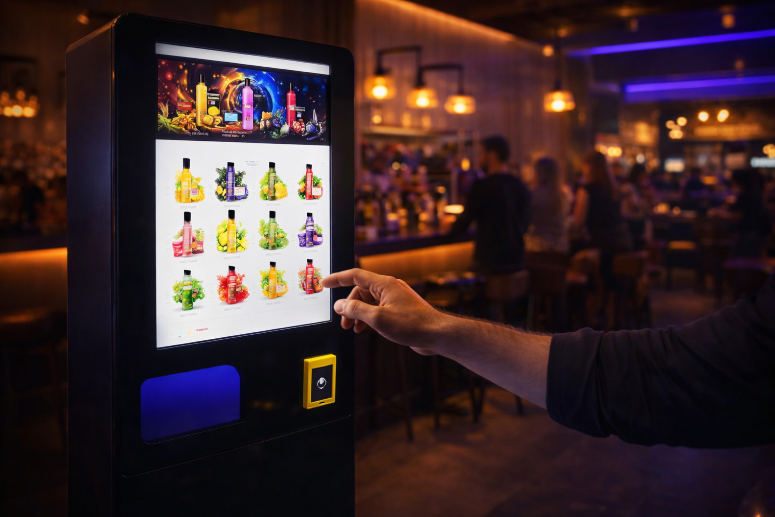 Máquina expendedora de vapers con pantalla táctil en local